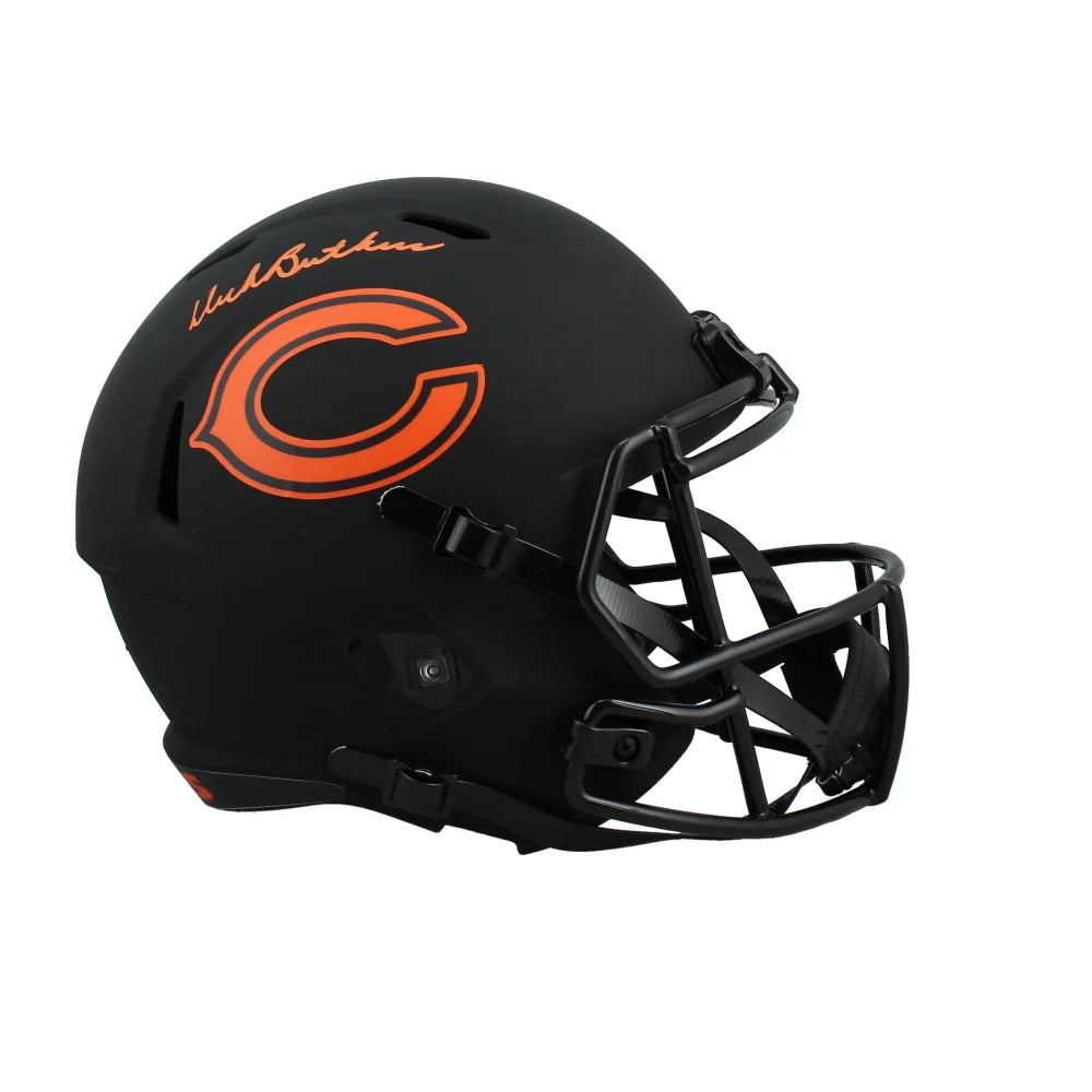 Authentic Dick Butkus Hand-Signed Chicago Bears Eclipse Black Full-Size Football Helmet with JSA COA - Perfect for Sports Memorabilia Collectors and Bears Fans Display