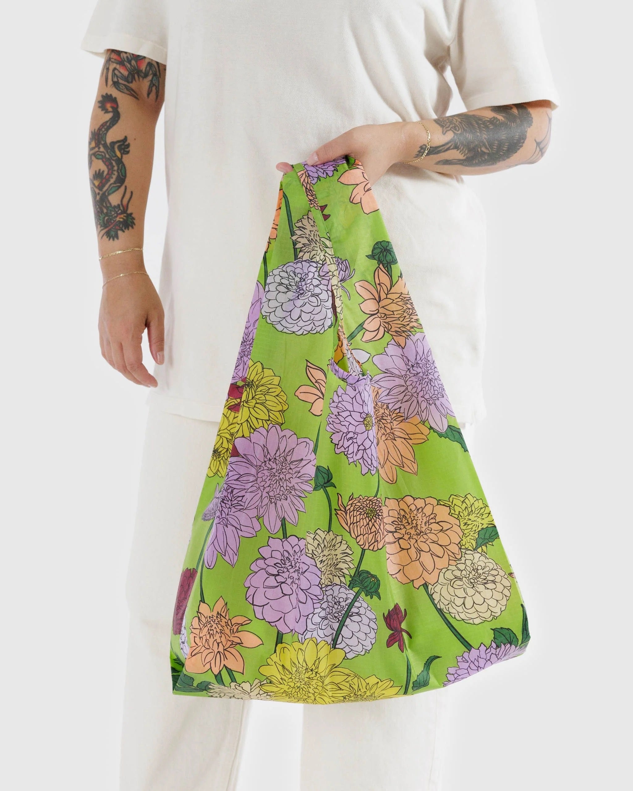 Baggu Standard Reusable Shopping Tote Bag - Dahlia Floral Print | Eco-Friendly Grocery & Beach Tote for Women
