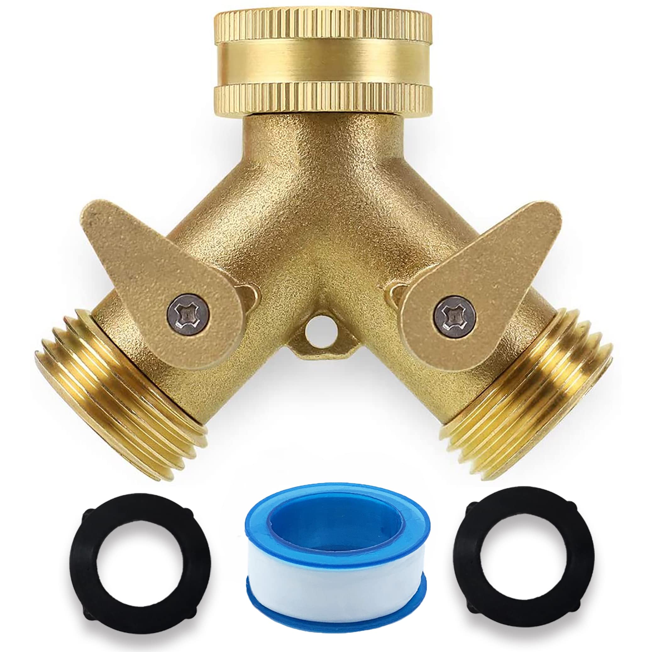 Heavy Duty 2-Way Brass Garden Hose Splitter - 3/4