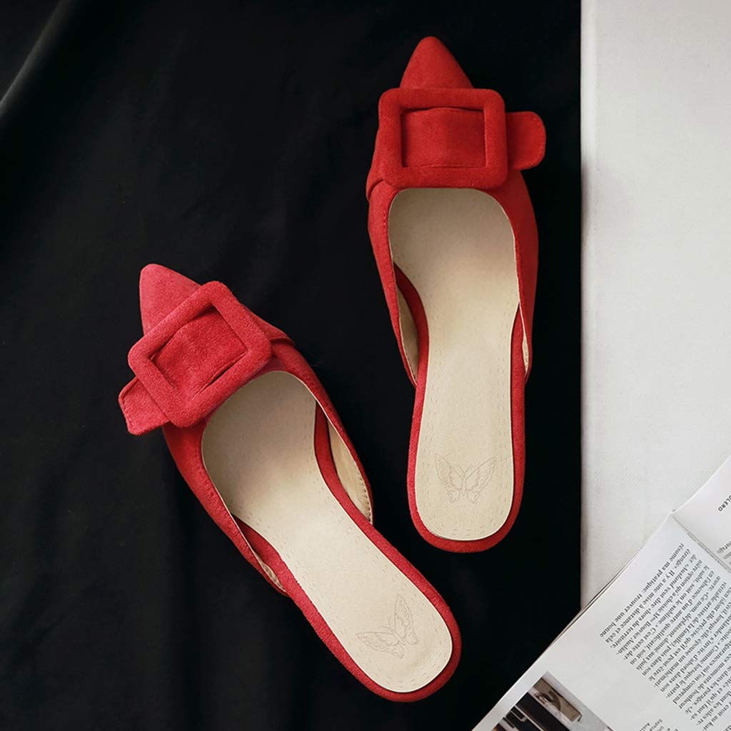 Mioke Women's Pointed Toe Buckle Mules - Low Heel Slip On Loafers, Backless Comfortable Dress Pumps & Slide Sandals | Perfect for Office, Party & Casual Outfits