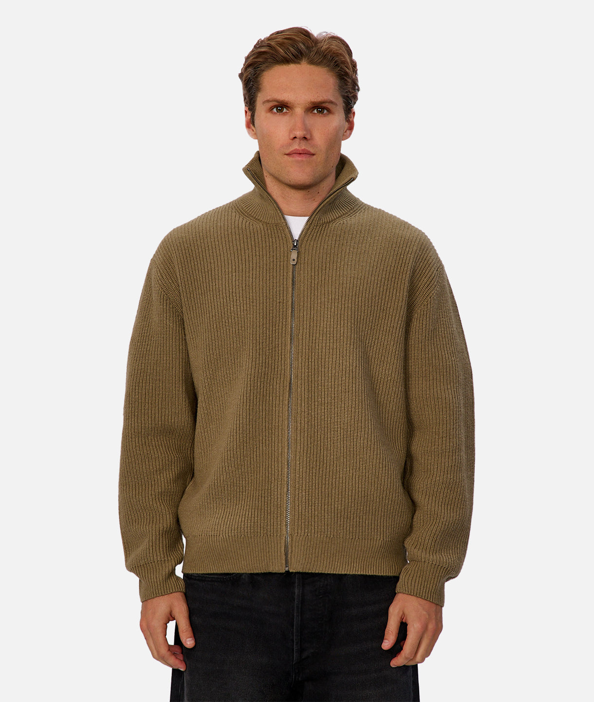Brunswick Zip Through Knit Sweater - Bronze Color | Stylish & Comfortable Pullover for Women | Perfect for Casual Outings, Office Wear & Layering