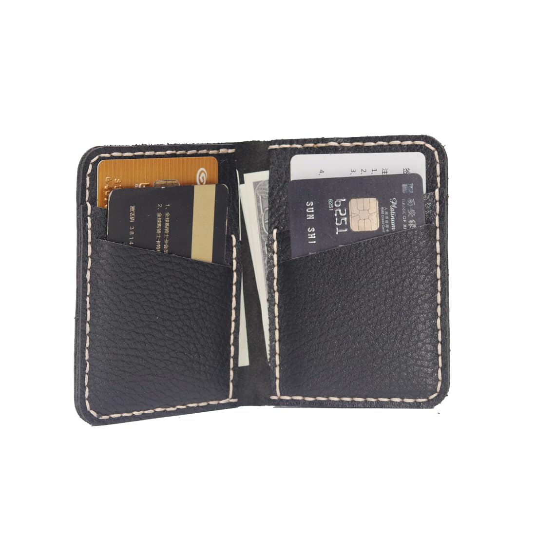 Handmade Leather Card Holder Wallet - Large Capacity Multi-Slot Folding Slim Wallet for Men & Women (Black) | Perfect for Business, Travel & Everyday Use