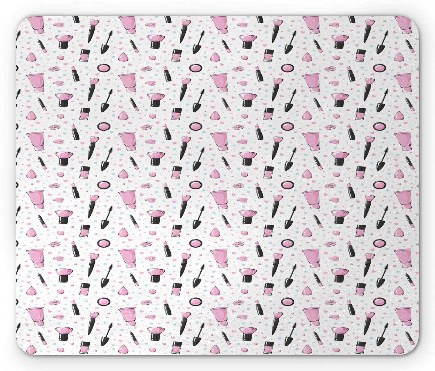 Ambesonne Blue and Pink Mouse Pad - Feminine Makeup Design with Brushes & Lipstick, Non-Slip Rubber Base, Standard Size (Pale Pink/Charcoal Grey) - Perfect for Office, Gaming & Home Computer Use
