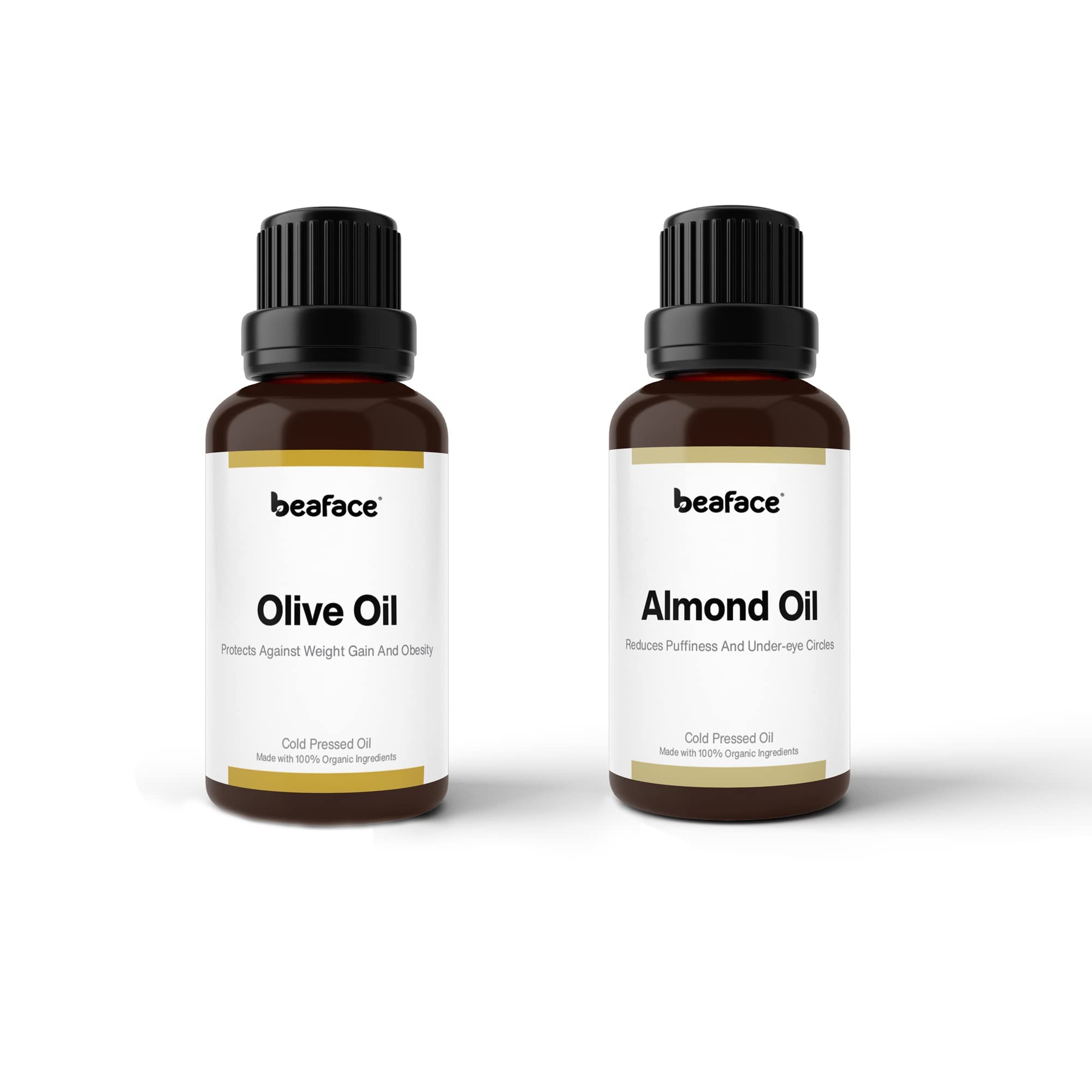 Beaface Combo Pack - 50ml Almond Oil & 50ml Olive Oil - Natural Diffuser Oil for Aromatherapy, Skin Care, Massage & Relaxing Bath - Perfect for Spa, Home & Gift Use (Pack of 2)