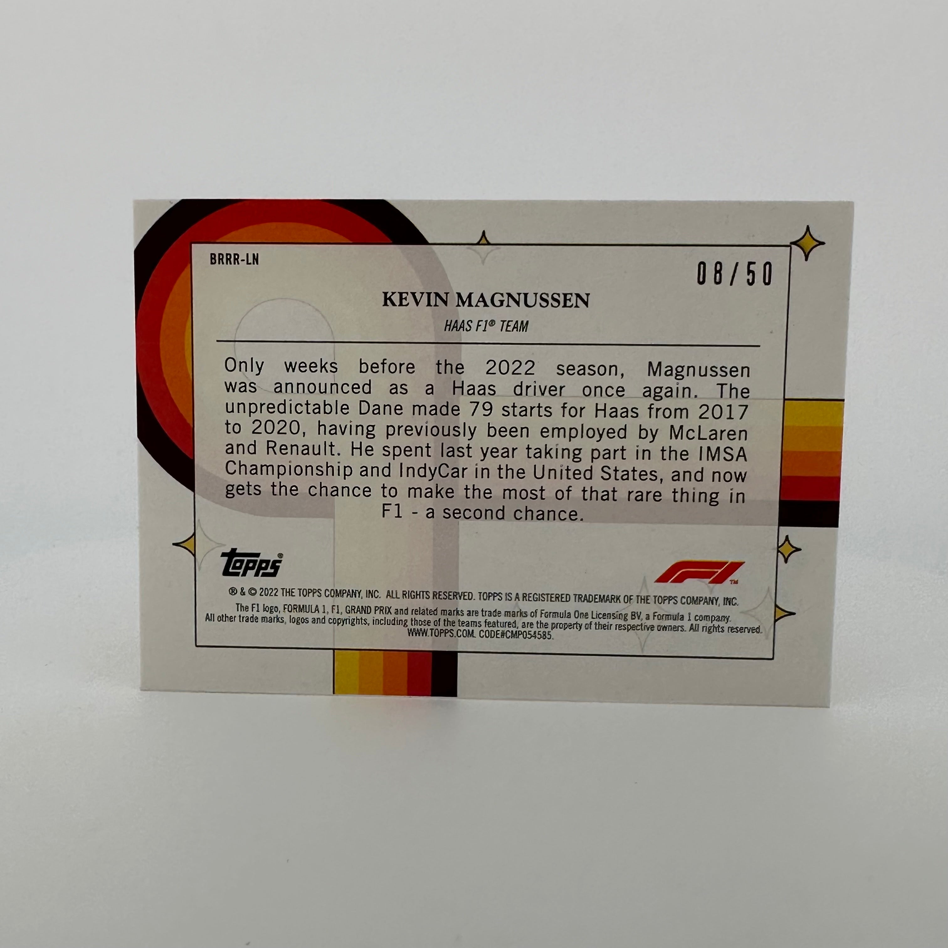 2022 Topps Formula 1 Kevin Magnussen #08/50 Gold Parallel Card - Rare F1 Racing Collectible for Fans & Memorabilia Enthusiasts | Perfect for Display, Trading, and Sports Memorabilia Collections