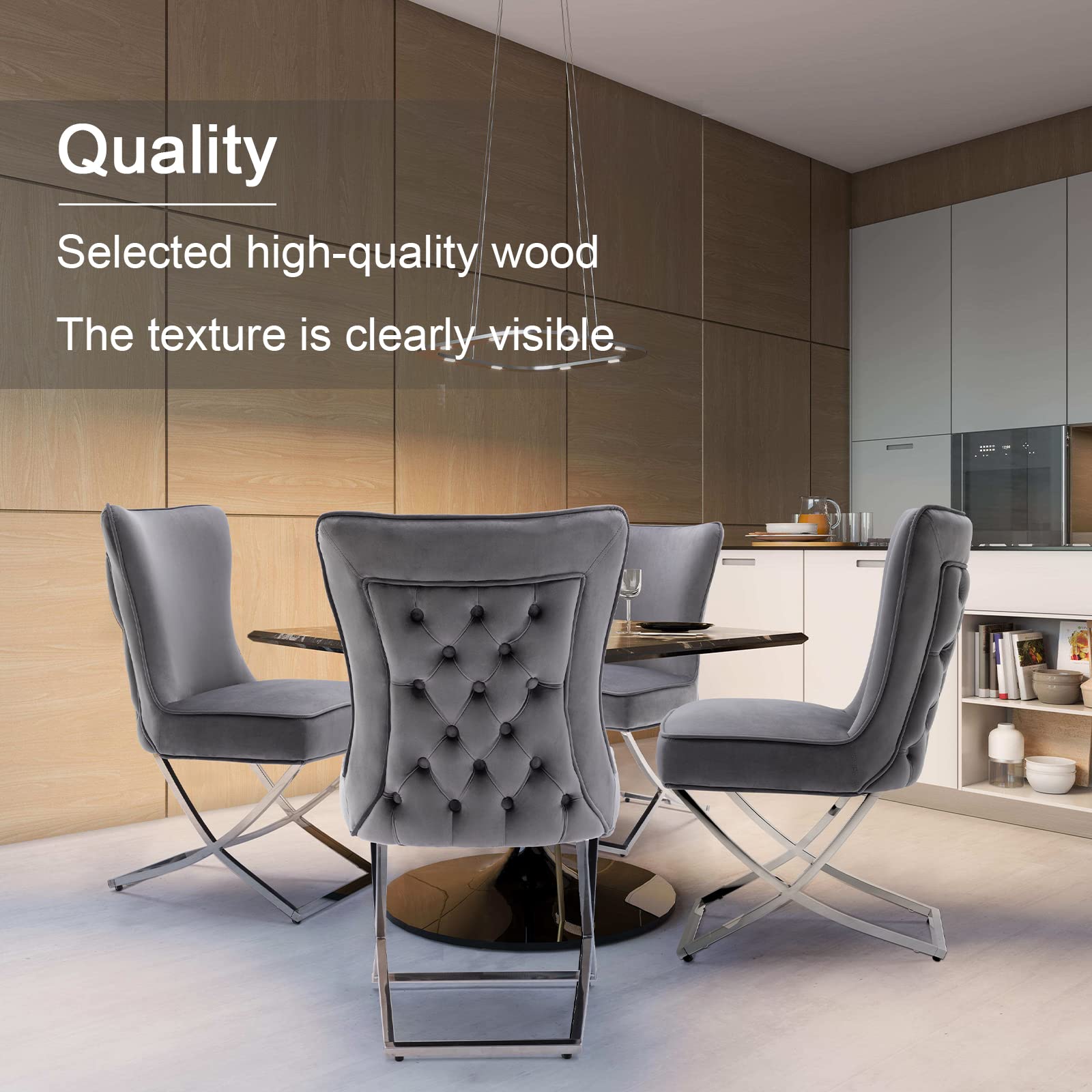 Upgraded Modern Luxury Dining Chairs Set of 2 - Premium Velvet Upholstered Accent Chairs with Stainless Steel Legs for Dining Room & Living Room - Dark Grey Home Decor - Perfect for Elegant Dinners & Cozy Lounging
