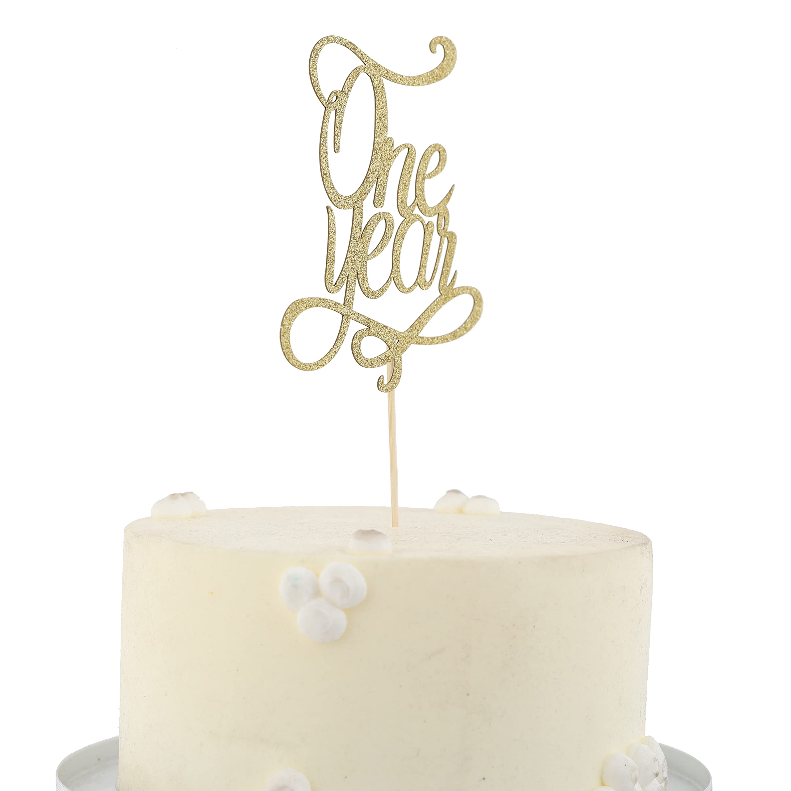 1st Anniversary Cake Topper - Golden Glitter Wedding Cake Decor for 1 Year Married Couples | Perfect for Anniversary Parties, Romantic Celebrations & Photo Backdrops