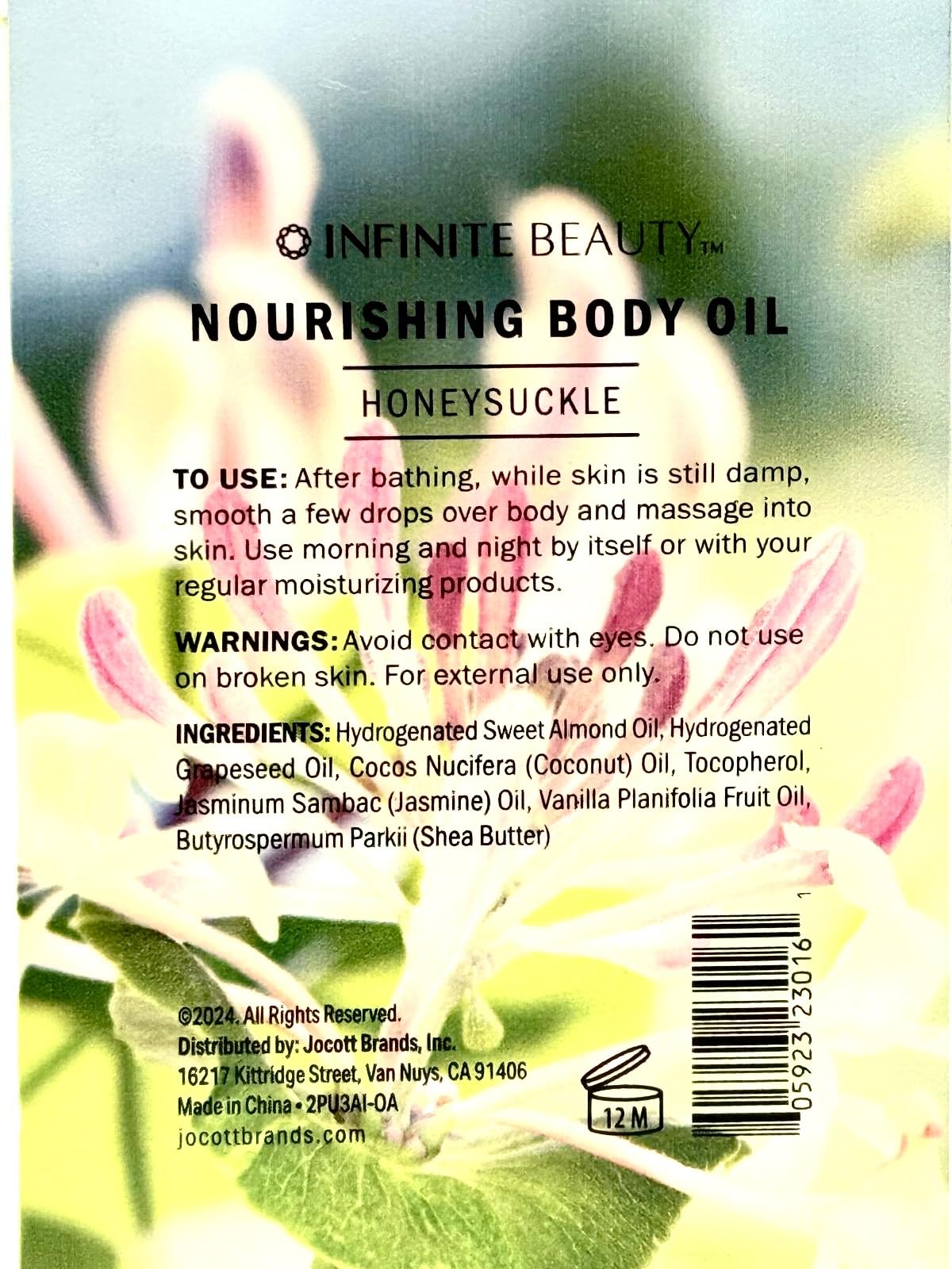 Infinite Beauty Nourishing Body Oil with Honeysuckle Extract - 5 fl oz for Dry Skin Hydration & Massage - Perfect for Spa Nights & Self-Care Rituals