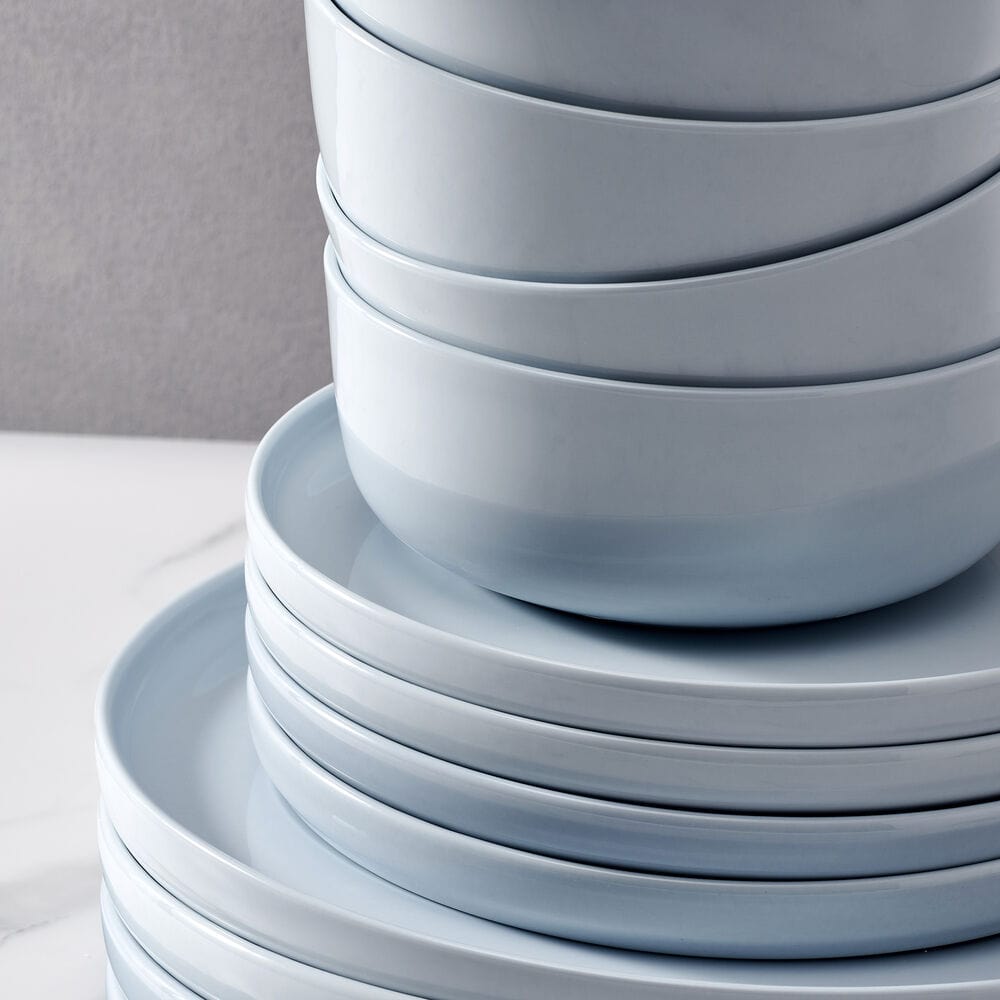 Premium 12-Piece Misty Blue Dinnerware Set - Service for 4, Elegant Porcelain Plates, Bowls & Mugs - Perfect for Family Dinners, Entertaining Guests & Holiday Gatherings