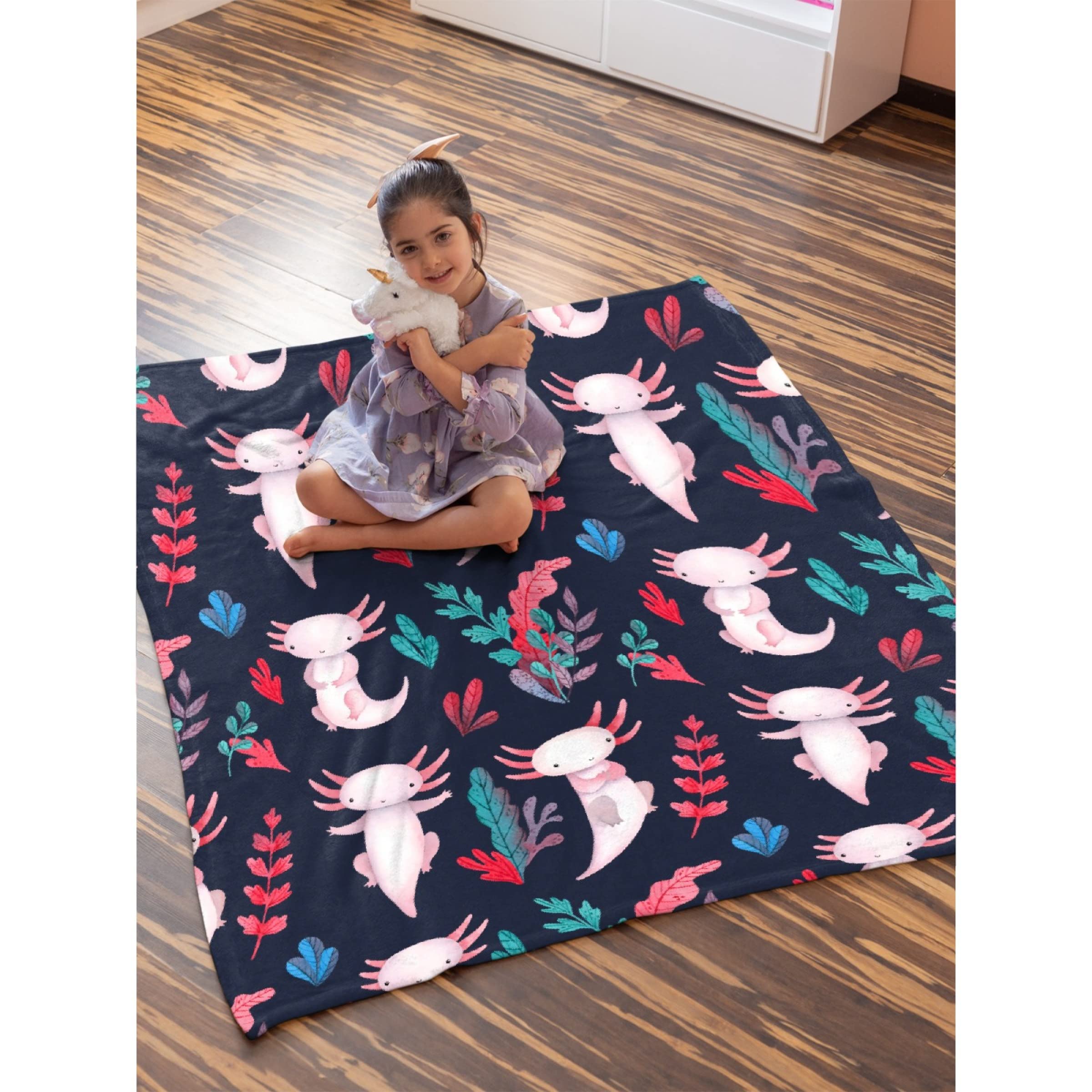 Super Soft Pink Axolotl Plush Blanket - 40x30 Inch Cuddly Throw for Baby Girls, Bed, Couch & Sofa - Perfect Gift for Kids & Axolotl Lovers (Avalokitesvara Inspired Design) | Great for Nursery, Lounging & Cozy Movie Nights