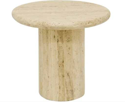 Natural Travertine Side Table - Rustic Stone Accent Table for Living Room, Bedroom, or Patio - Durable & Stylish Home Decor