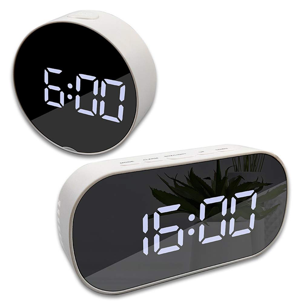 Newrys Digital Alarm Clock with Snooze & Projection - Portable Round Oval Desk Bedside Clock with Night Light & Makeup Mirror (Black + Green Light) - Perfect for Bedrooms, Travel, and Home Decor