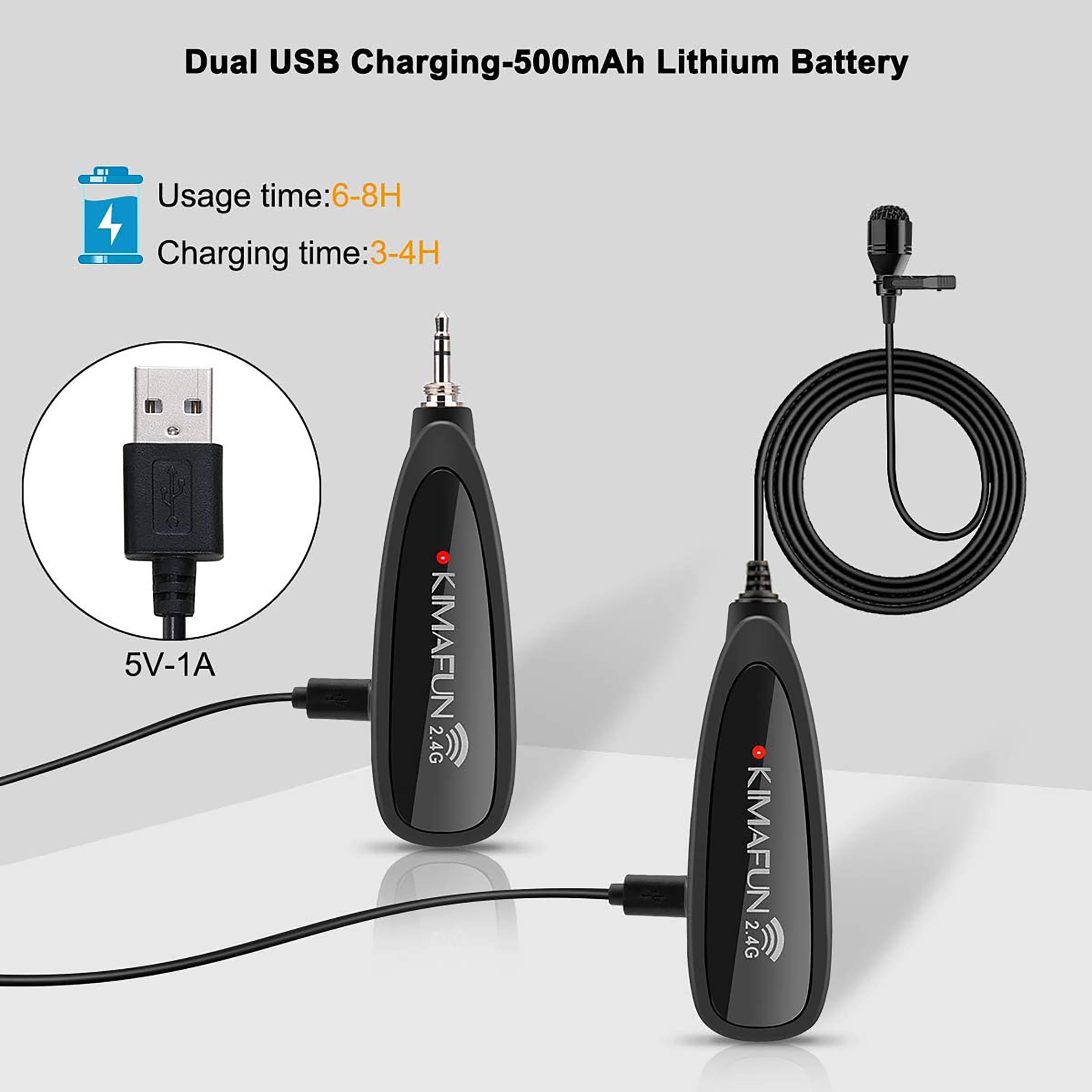 KIMAFUN 2.4G Wireless Lavalier Microphone System with 3.5mm Receiver - Compatible with PC, Laptop, iPhone, DSLR Camera & PA Speaker - Ideal for YouTube Videos, Podcasting, Vlogging, Interviews & Professional Recording - Perfect for Content Creators, Streamers & Public Speakers