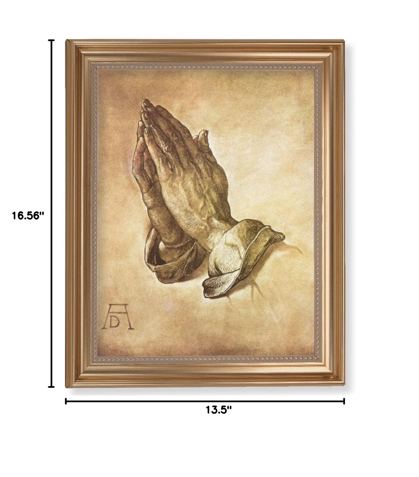 Praying Hands Framed Wall Art - Extra Large Classic Gold Leaf Fluted Frame with Beaded Edge - Religious Home Decor for Living Room, Bedroom & Church