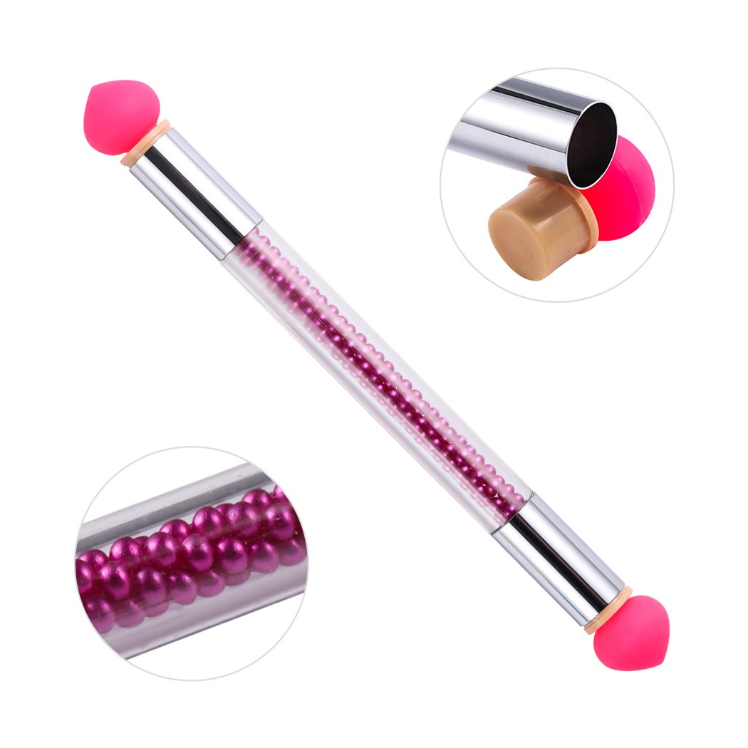 Silicone Nail Brush Set - 4 Dual-Tip Heads for Ombre & Dotting Art | Pink & Blue | Perfect for DIY Manicures & Nail Art Designs