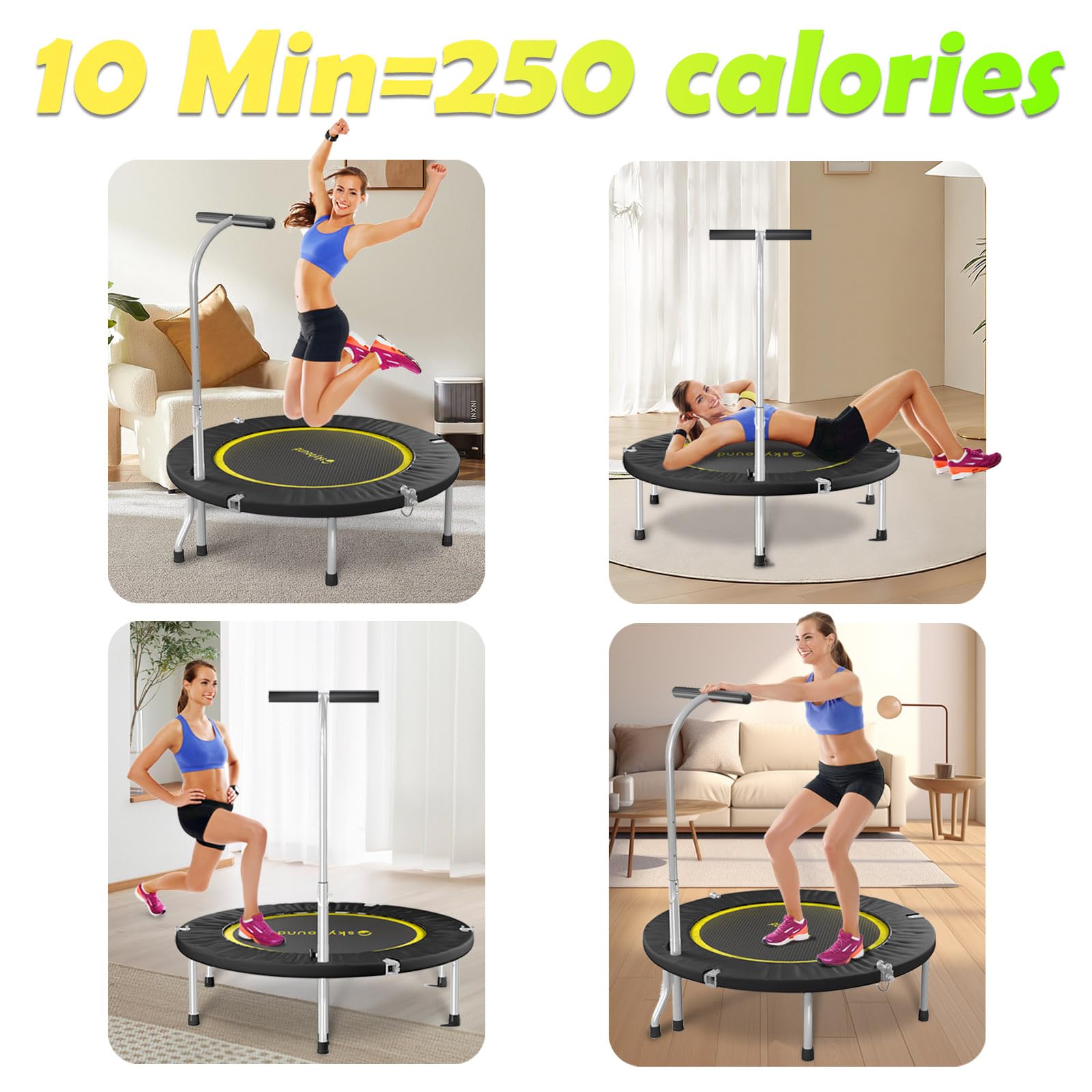 SkyBound Mini Trampoline for Adults - Adjustable T-Bar Handle Rebounder for Home Fitness, Cardio Workout & Weight Loss | Perfect for Indoor Exercise, Gym Training & Family Fun