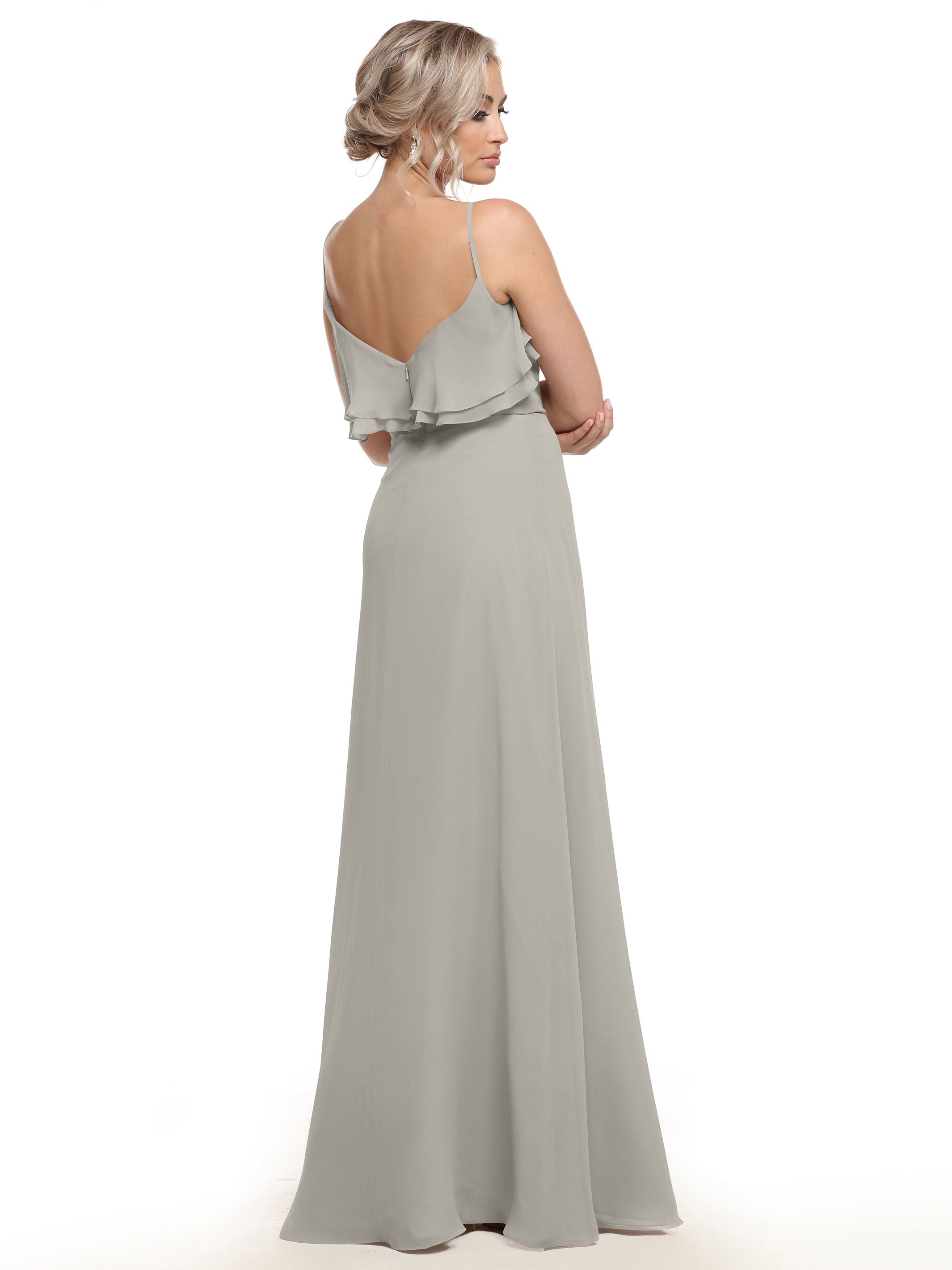 Elegant 80146 Sheath Chiffon Bridesmaid Dress with Ruffled Neckline - Perfect for Weddings, Formal Events & Special Occasions