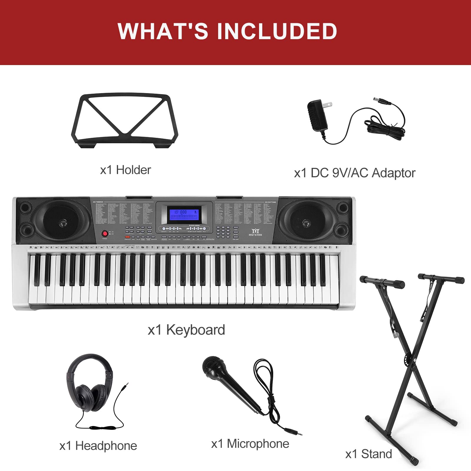 MUSTAR 61-Key Electronic Keyboard Piano with Stand, LCD Screen, Headphones & Microphone - Full Size Portable Digital Piano for Beginners & Kids - Perfect for Home Practice, Music Lessons & Birthday Gifts
