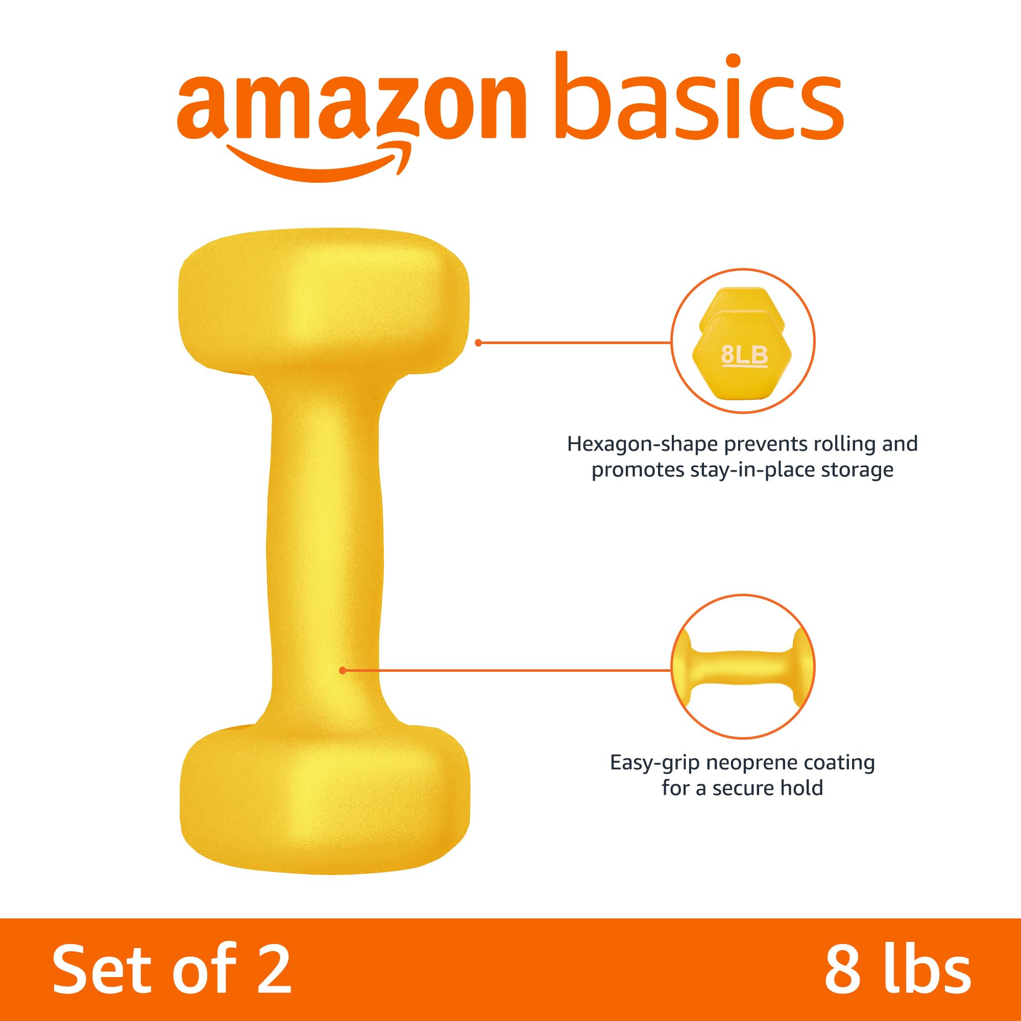 Amazon Basics Neoprene Dumbbell Hand Weights - 3lb, 5lb, 8lb Set for Home Gym, Strength Training & Fitness Workouts - Perfect for Women, Men & Beginners