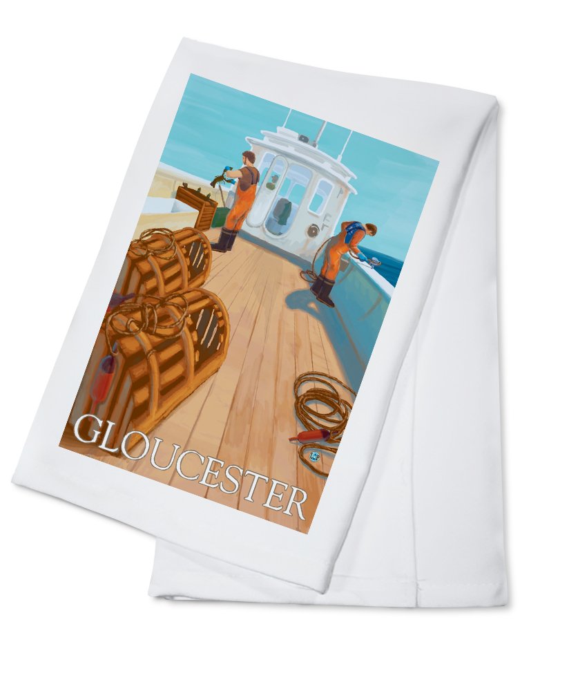 Premium 100% Cotton Lobster Fishing Tea Towel - Decorative Hand Towel for Kitchen & Home - Gloucester, MA Inspired - Perfect for Cooking, Baking & Coastal Decor