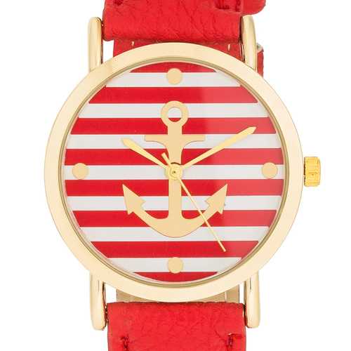 Stylish Nautical Red Leather Watch for Men - Waterproof & Durable - Perfect for Casual, Business & Outdoor Activities