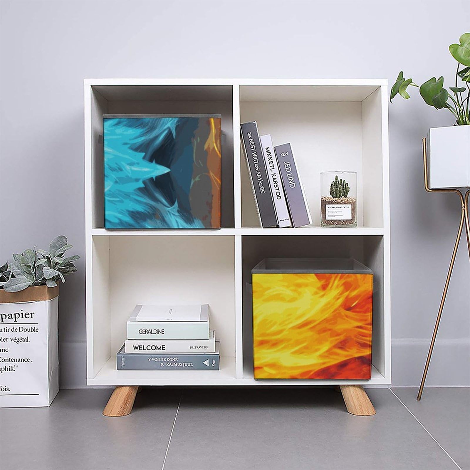 Collapsible Storage Bins with Handles - Fire Vs Ice Art Printed Organizing Baskets for Home, Office & Closet Organization - Space Saving Storage Containers for Toys, Clothes & Household Items