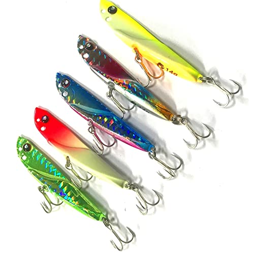 5-Piece Spinnerbait Fishing Lures Kit - 14g Metal Jig Baits for Ice Fishing, Long Casting Pike Vib Lures (Mixed Colors) - Perfect for Freshwater & Ice Fishing Adventures