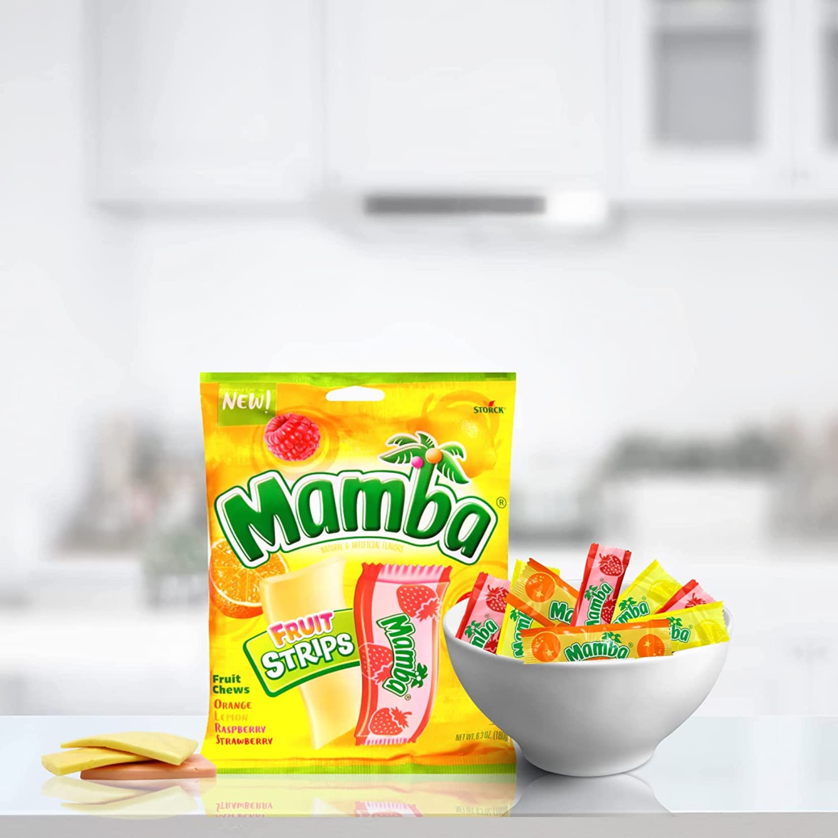 Mamba Fruit Chews - Individually Wrapped Mixed Flavor Chewy Candy Strips (2 Pack, 6.3oz) - Perfect for Halloween Treats, Party Favors & Office Snacks