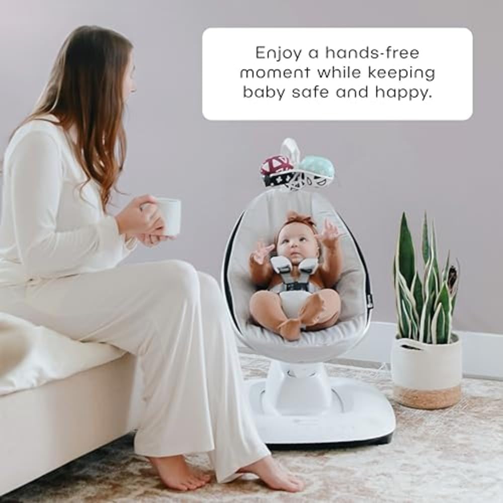4moms MamaRoo Baby Swing with Bluetooth - 5 Soothing Motions for Newborns & Infants, Adjustable Recliner, Grey - Perfect for Nursery, Playroom & Travel