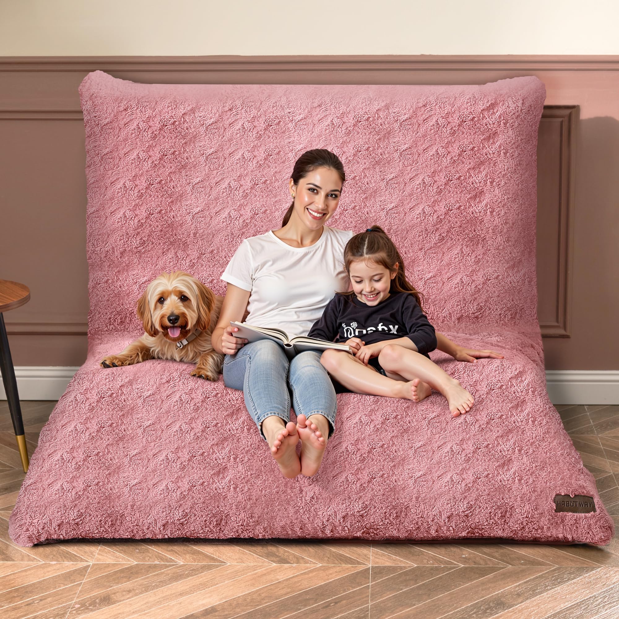 HABUTWAY 4 in 1 Bean Bag Chair with Memory Foam - Giant Faux Fur Sofa for Adults - Machine Washable Pink Bean Bag - Perfect for Living Room, Bedroom & Game Room Relaxation