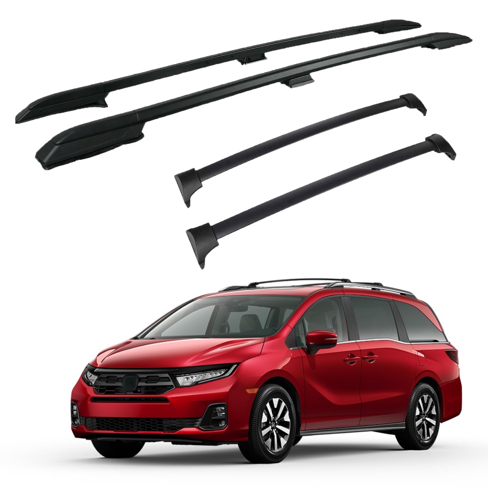 4Pcs Black Roof Rack Side Rails & Cross Bars Compatible with 2018-2025 Honda Odyssey - Heavy Duty Cargo Carrier for Camping, Road Trips & Outdoor Adventures
