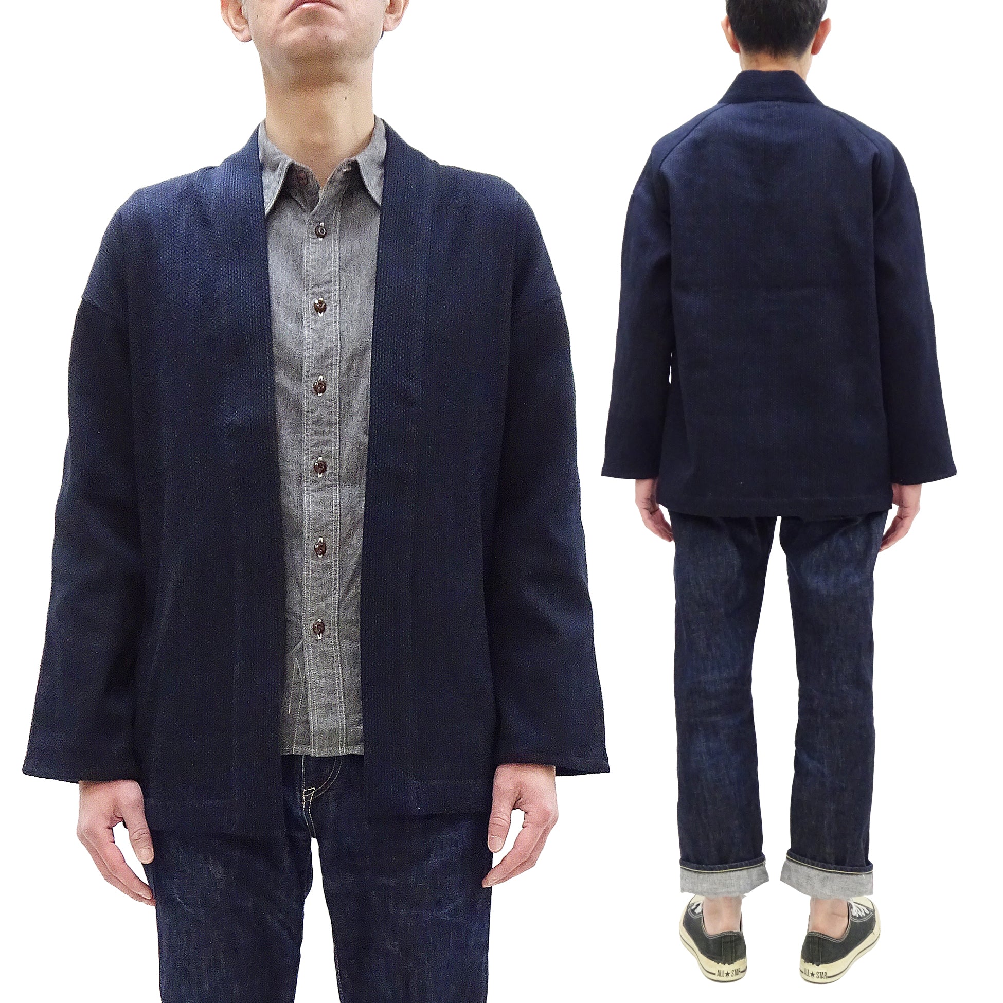 Japan Blue Jeans Indigo Sashiko Jacket for Men - Japanese Kimono Style Haori Lightweight Layering Outerwear (JBOT1305, One Wash, One Size Fits Most) - Perfect for Casual Wear, Street Style & Seasonal Layering
