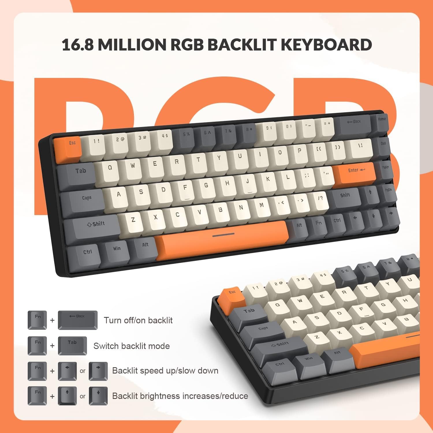 60% RGB Gaming Keyboard, Wired Mechanical Keyboard with 68 Keys TKL Compact Mini Layout, Honeycomb RGB Gaming Mouse (Up to 6400DPI), PC MAC PS5 Xbox Compatible - Perfect for Esports, Streaming & Office Work (Grey)