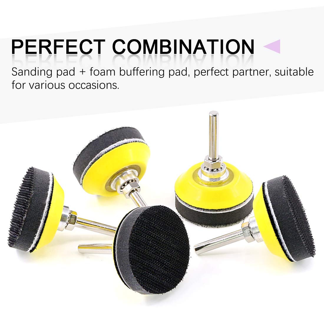 Swpeet 10-Piece 2 Inch (50mm) Sanding Discs Kit with 5 Drill Backing Pads & 5 Soft Foam Buffering Pads - Compatible with Hook & Loop Sanding Pads, Ideal for Woodworking, Metal Polishing & DIY Projects