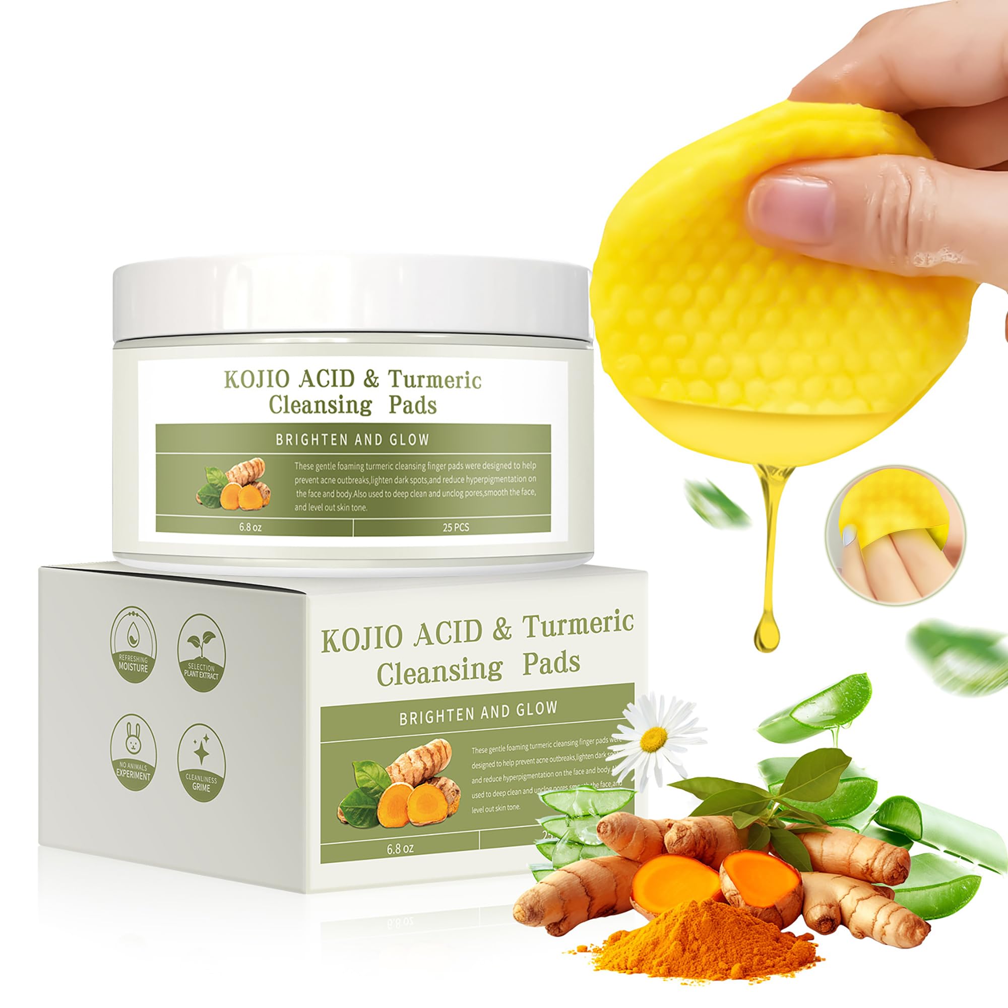 Kojic Acid and Turmeric Cleansing Pads - 25Pcs Brightening & Exfoliating Face Pads for Glowing Skin - Oil Control, Pore Refining, Skin Refreshing - Perfect for Daily Skincare Routine & Travel