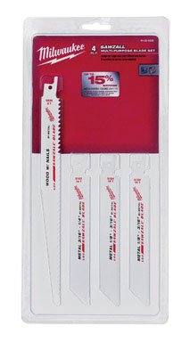 Milwaukee Electric 49-22-0230 4-Piece Sawzall Blade Set - Heavy-Duty Reciprocating Saw Blades for Wood, Metal & Demolition | Perfect for Construction, Renovation & DIY Projects