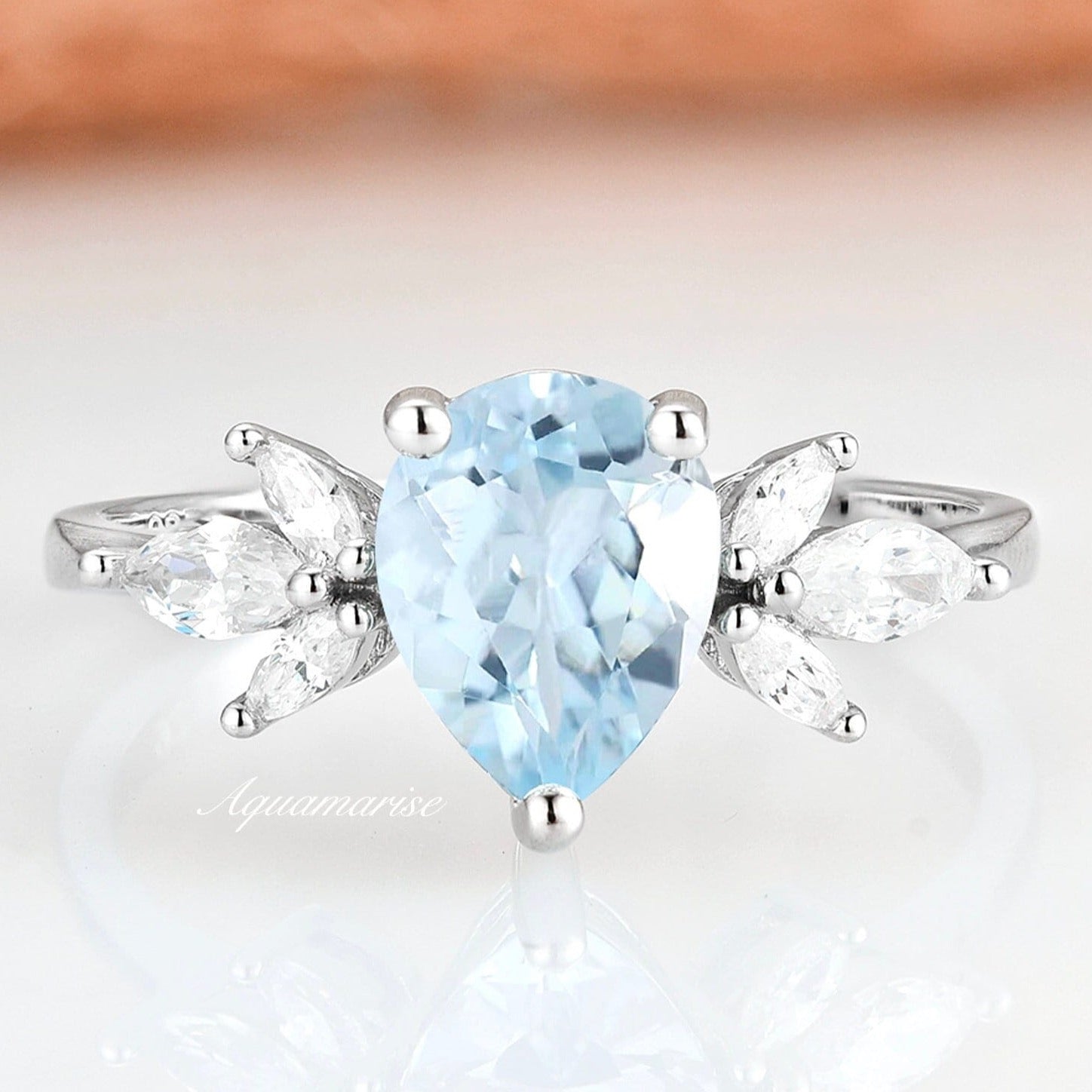 Elegant Eva Aquamarine Ring in Sterling Silver - Perfect for Weddings, Anniversaries & Gift Giving