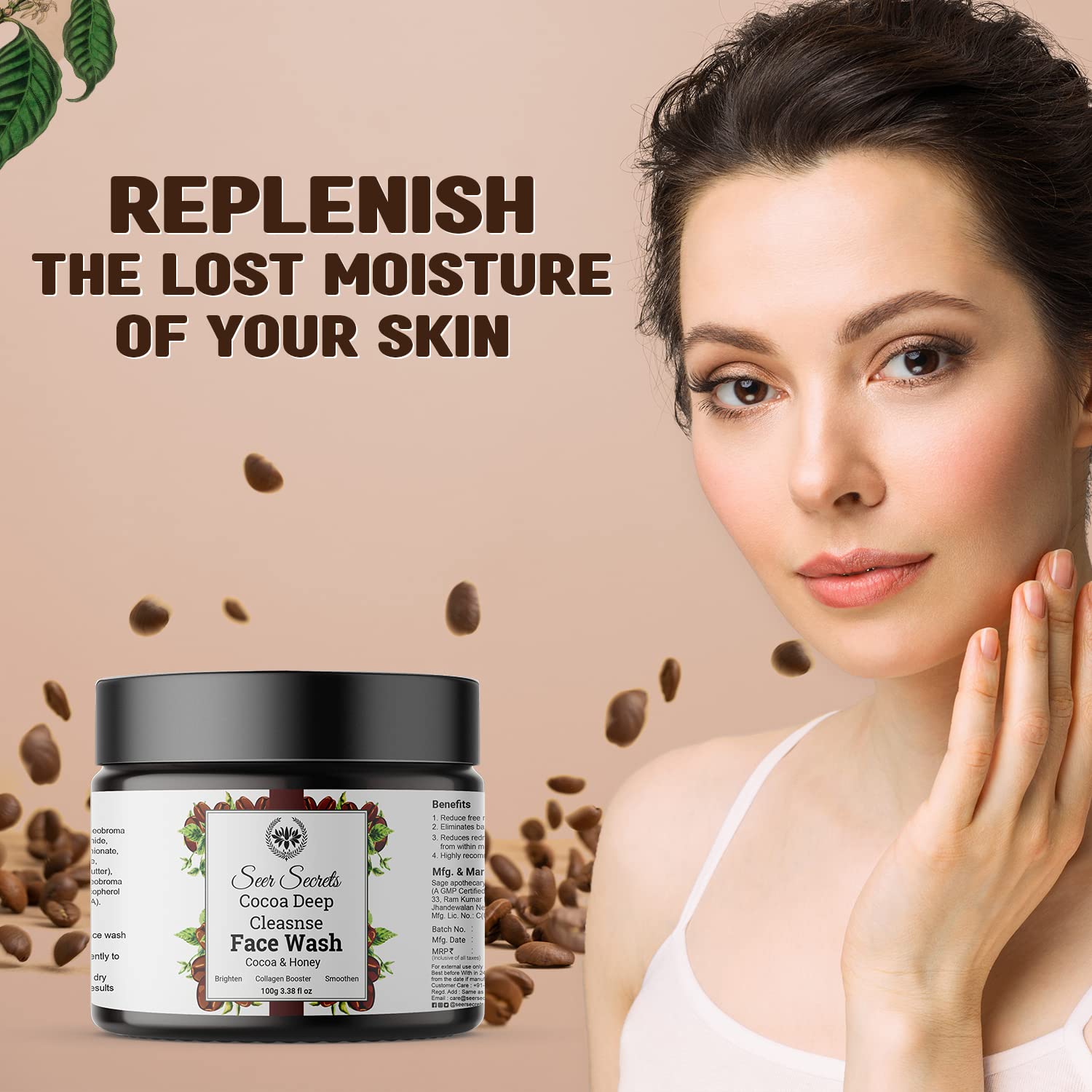 Seer Secrets Cocoa Deep Cleanser Face Wash for Women & Men – 100g | Deep Cleansing & Energizing Formula for Oily to Normal Skin | Daily Skincare Routine, Morning & Night Use