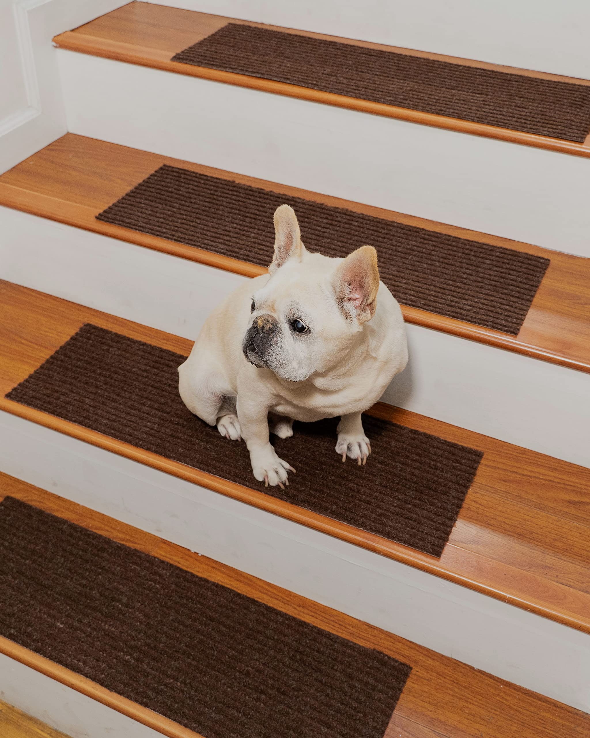 Halton Collection Dark Brown Non-Skid Rubber Backed Carpet Stair Treads - Natural Area Rugs, Chocolate 9