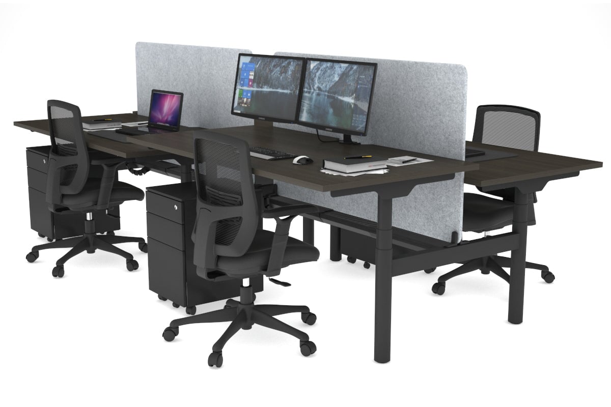 Flexi Premium Height Adjustable 4-Person H-Shaped Office Workbench - 1800L x 800W Black Frame with Cable Management | Ergonomic Standing Desk for Collaborative Workspaces & Home Offices
