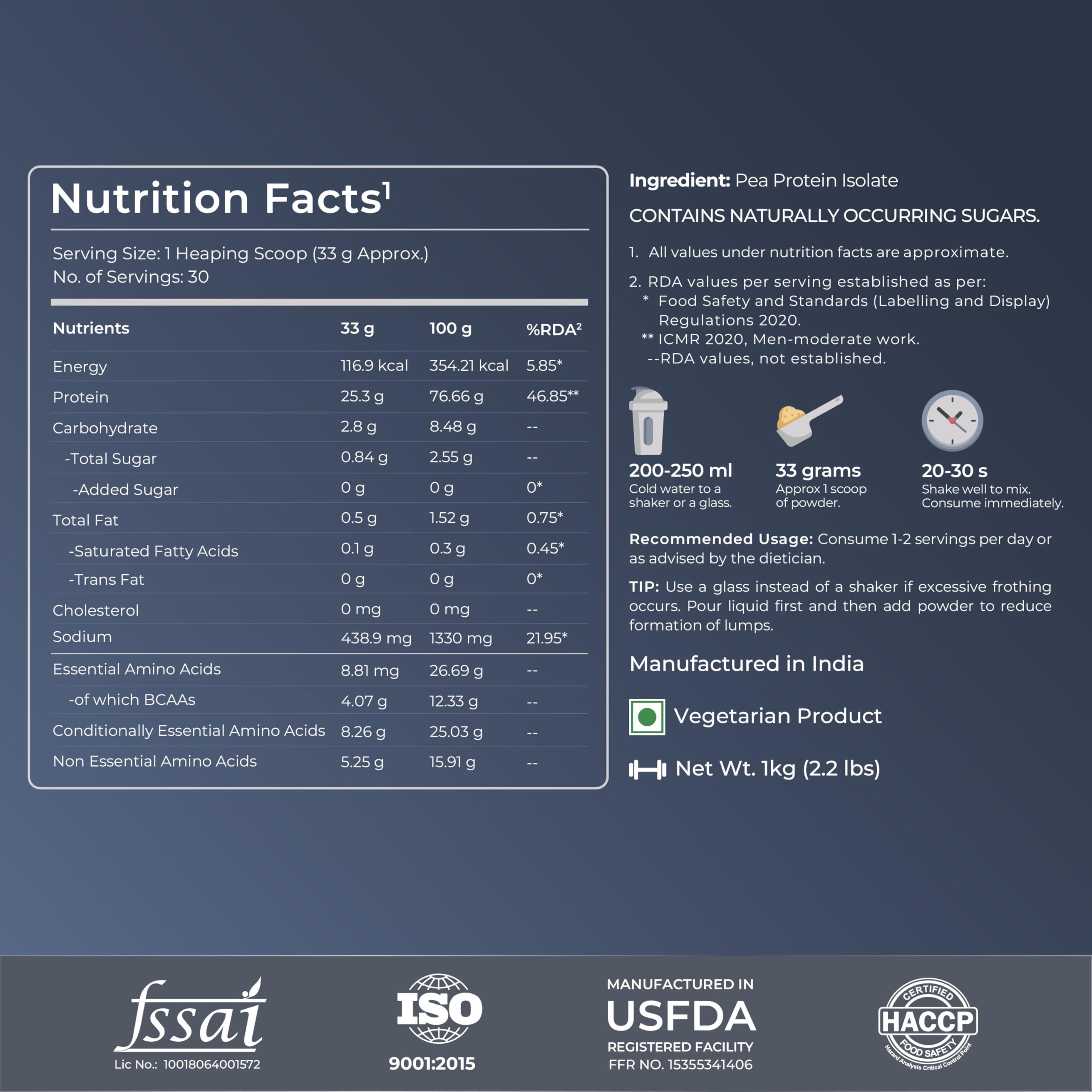 Nutrabay Pure Pea Protein Isolate Powder - 1kg Unflavored (30 Servings) | 25.3g Protein & 5g BCAA per Serving | Plant-Based Protein for Muscle Growth, Recovery & Weight Management | Easy to Digest Vegan Protein Powder for Smoothies, Baking & Post-Workout Shakes