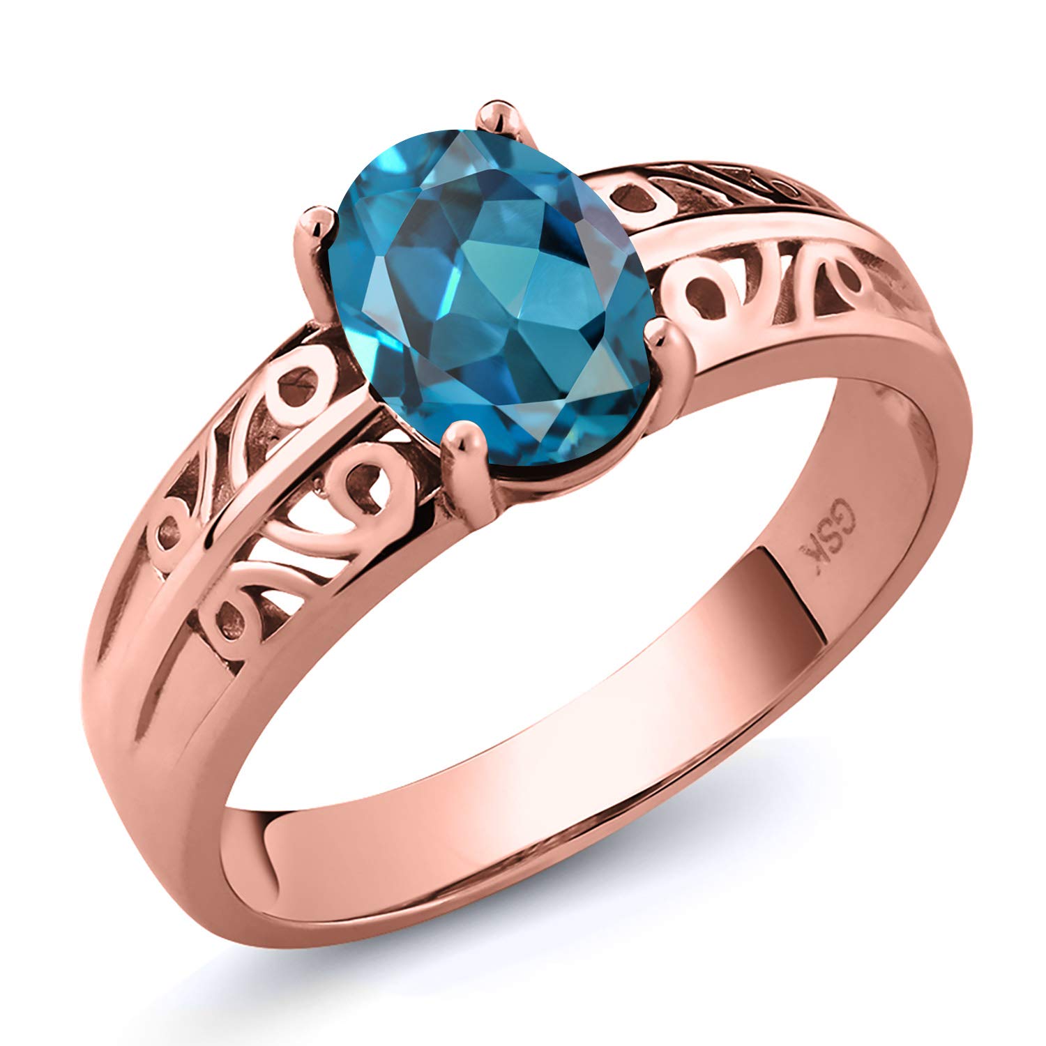 1.50 Ct Oval London Blue Topaz Ring - 18K Rose Gold Plated Sterling Silver - Gem Stone King | Elegant Jewelry for Engagement, Wedding & Special Occasions
