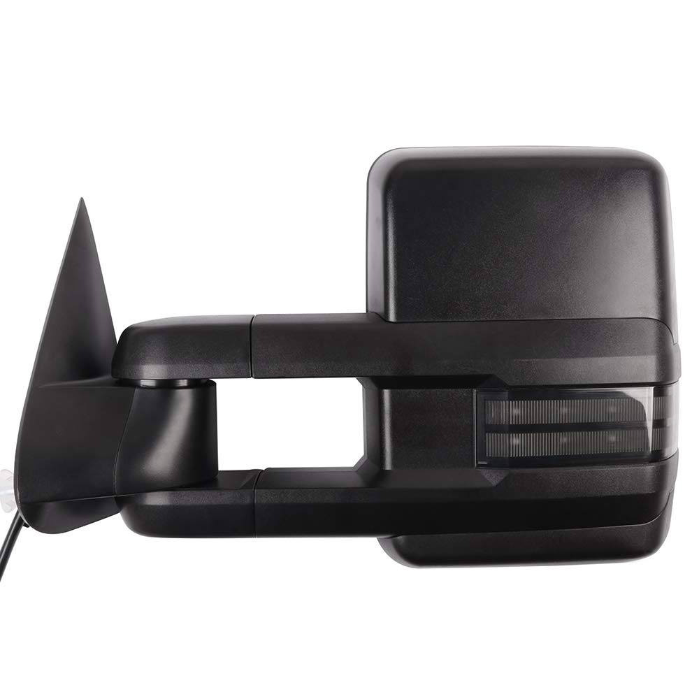 Heated Power-Adjustable Towing Mirrors for 2003-2006 Chevy Silverado & GMC Sierra Pickup Trucks - Black Cap, LED Turn Signal, Puddle Light - Perfect for Towing, Camping & Off-Road Adventures (Pair, LH & RH)