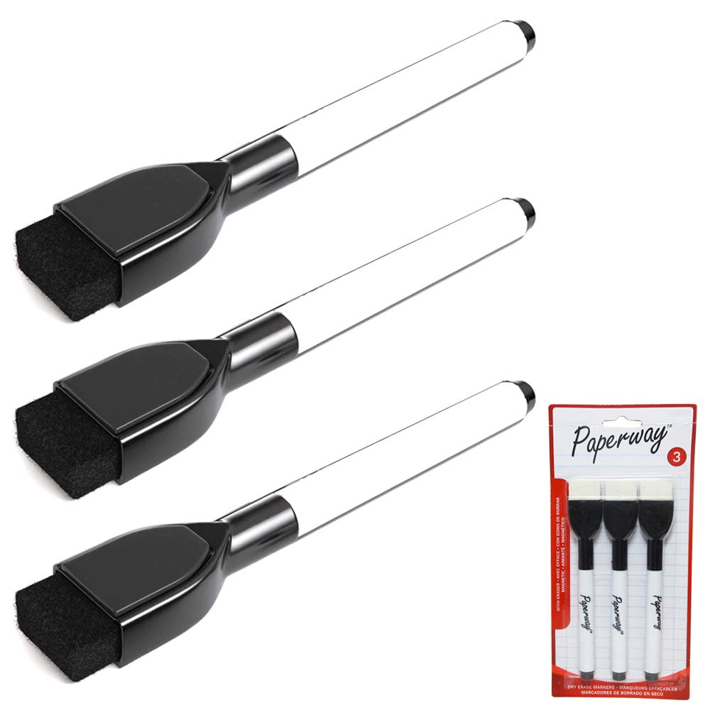 3-Pack Magnetic Whiteboard Markers with Eraser - Black Dry Erase Pens for Office, School & Home - Perfect for Calendars, Presentations & Classroom Teaching