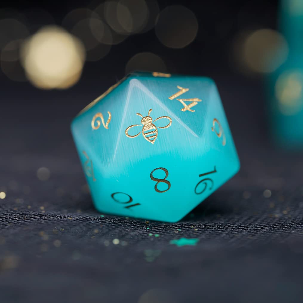 LANGWEI D&D Dice Set - Green Opal Polyhedral Dice with Bee Design for Dungeons & Dragons, Pathfinder, TRPG Tabletop RPG Games | Perfect for D&D Campaigns, Gift for Gamers & Collectors