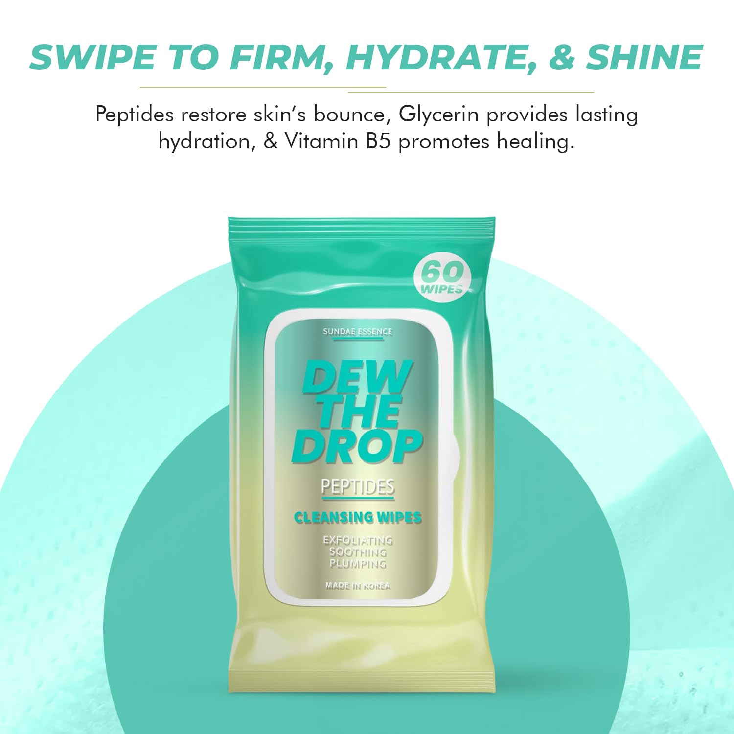 Peptides Facial Wipes - Anti-Aging Korean Skincare for Gentle Cleansing & Hydration - Vegan & Natural - Perfect for Travel & On-the-Go