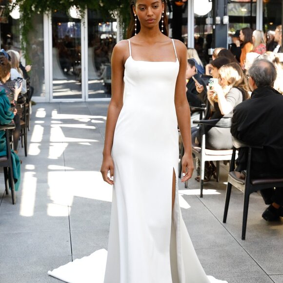 Jenny Yoo Emery Slit Gown - Elegant A-Line Wedding Dress with Side Slit for Brides, Prom & Formal Events