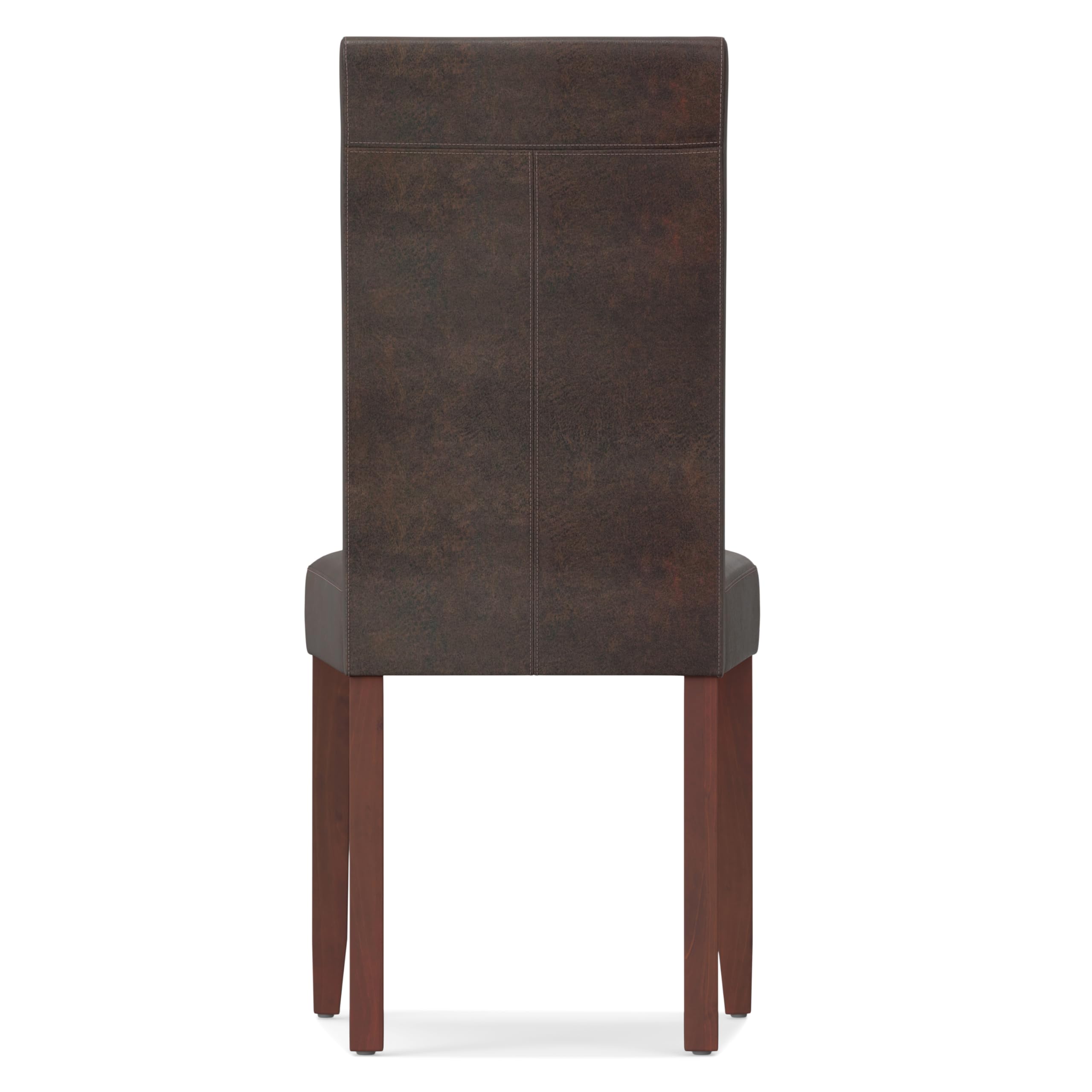 SIMPLIHOME Acadian Transitional Parson Dining Chairs (Set of 2) - Distressed Brown Vegan Faux Leather Upholstered Seats - Elegant Dining Room Furniture for Home, Restaurant, and Office Use