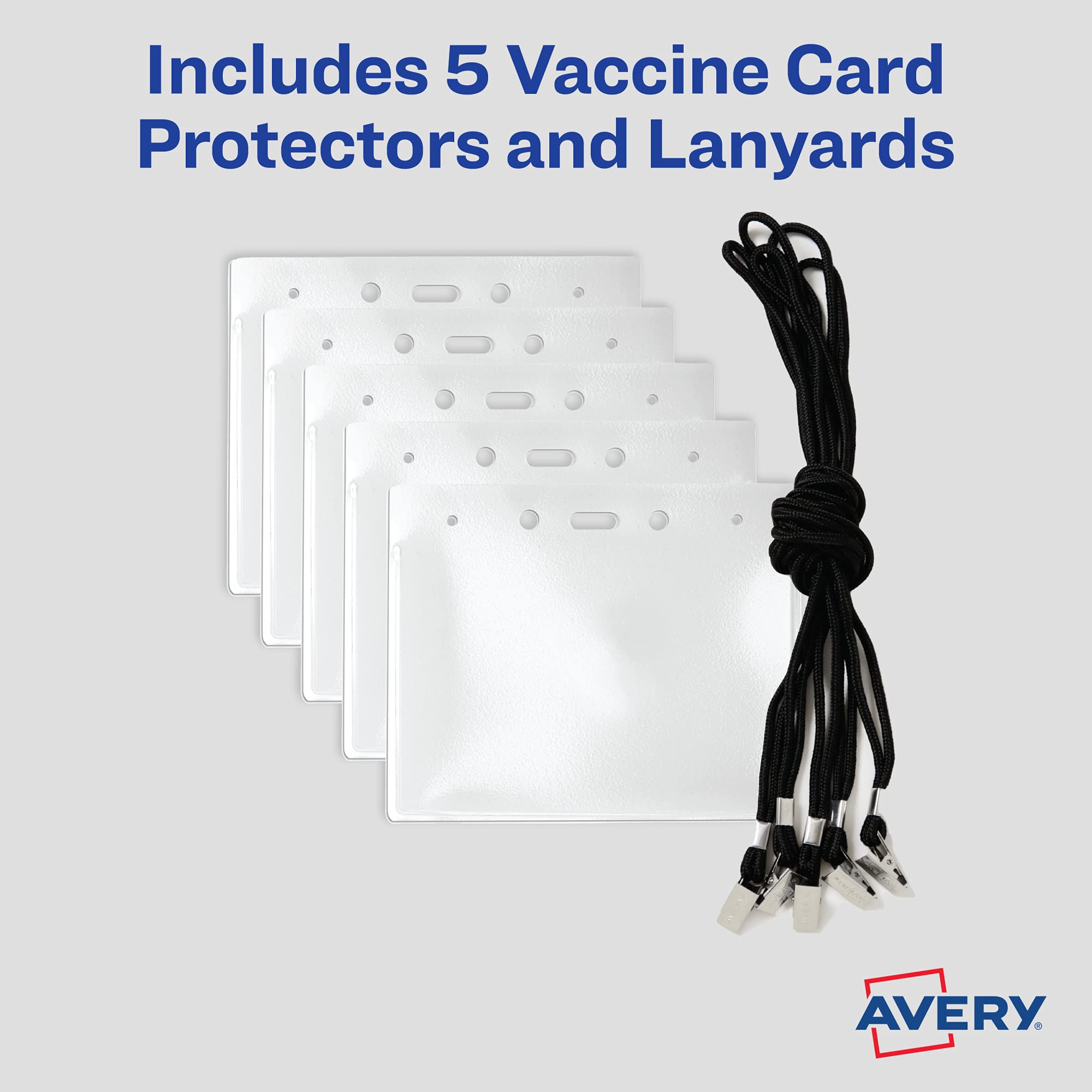 Avery CDC Vaccine Card Holder & Lanyard Set - 5 Pack for Travel & Events