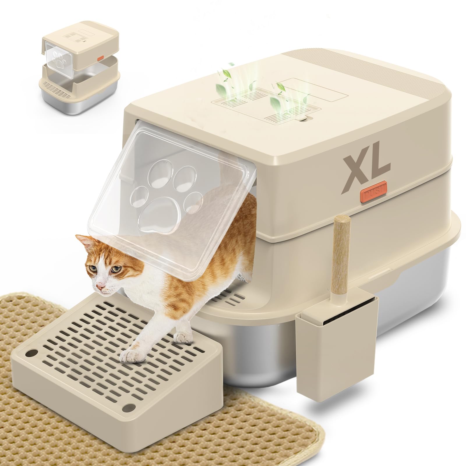 Premium Stainless Steel Cat Litter Box with Lid - Extra Large 3-in-1 Enclosed Litter Pan for Big & Multiple Cats | High Sides, Leak-Proof Design | Includes Scoop & Mat | Easy to Clean | Ideal for Home, Apartment & Multi-Cat Households